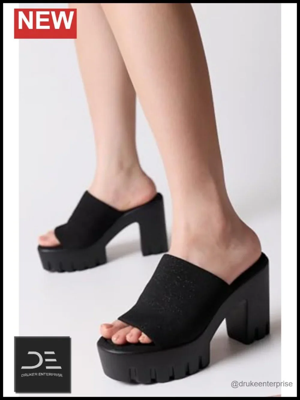 Platform Sandals Chunky Block Heel Slip On Elastic Band Round Open Toe Dressy